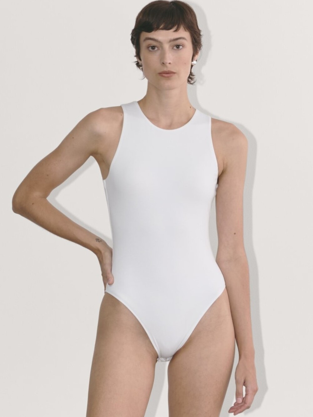 Everlane Cutaway Crewneck Tank Bikini Bodysuit  - White - Large NWT
